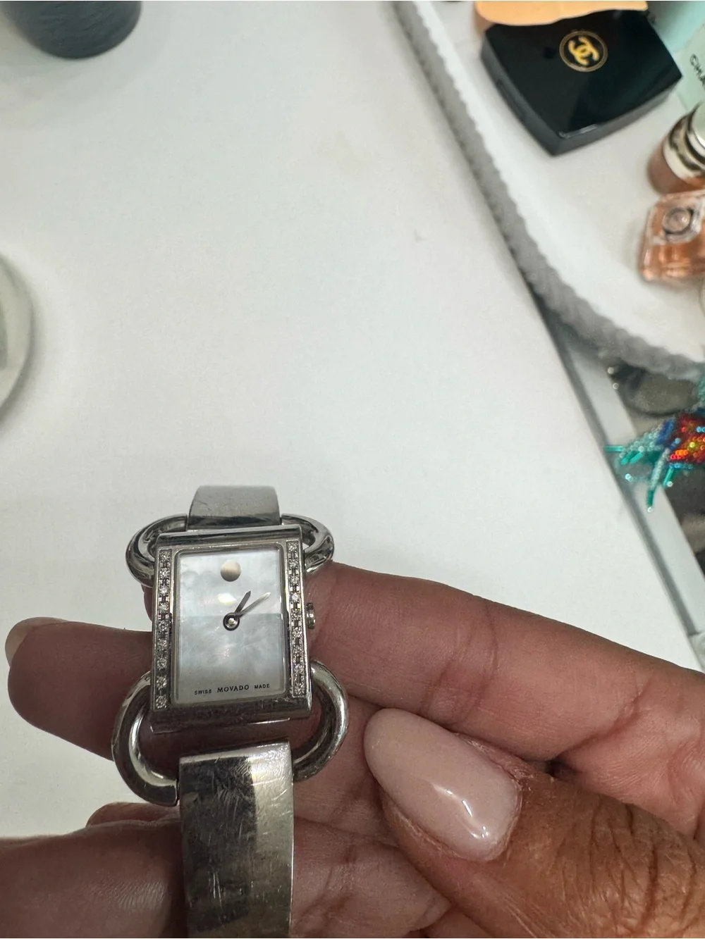 Movado Women's Silver-Tone Bracelet Watch with Mother-of-Pearl Dial